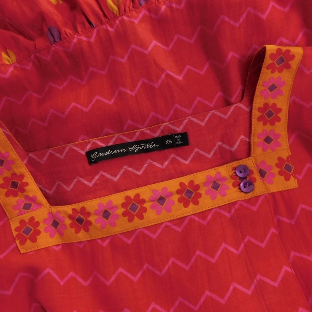 GUDRUN SJODEN Colorful Cotton Silk Dropwaist Dress Coffee Bean Print Floral‎ XS - Picture 9 of 11